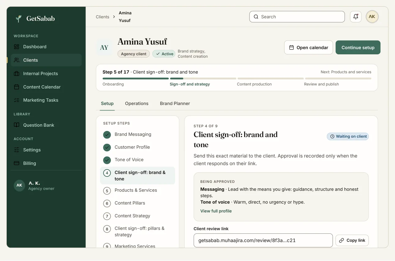 Setting up a brand step by step in GetSabab