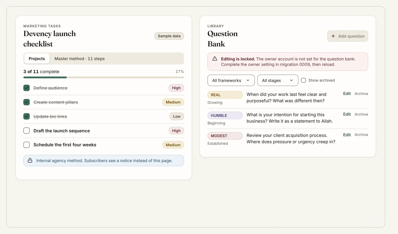 Marketing tasks and the question bank in GetSabab