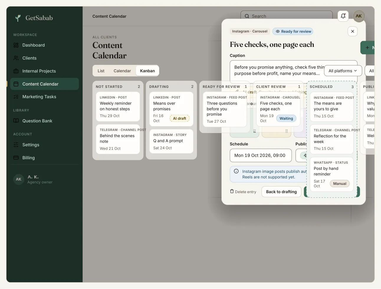 The GetSabab content pipeline as a board