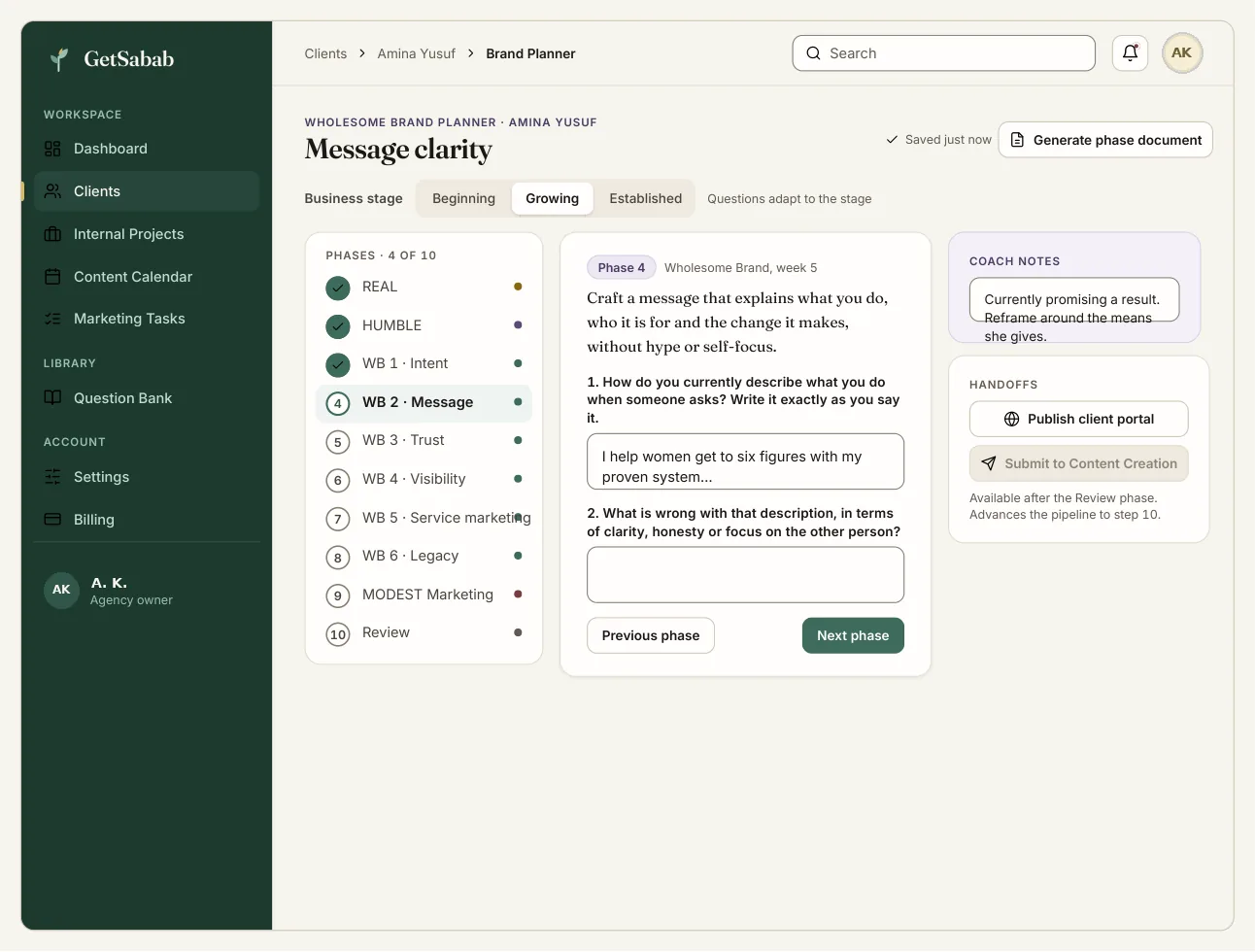 The brand planner in GetSabab, working phase by phase