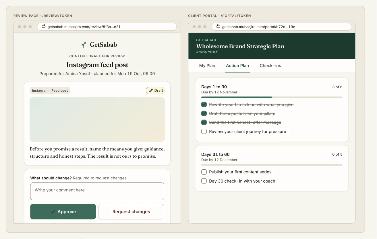 Reviewing a draft for approval alongside the client portal
